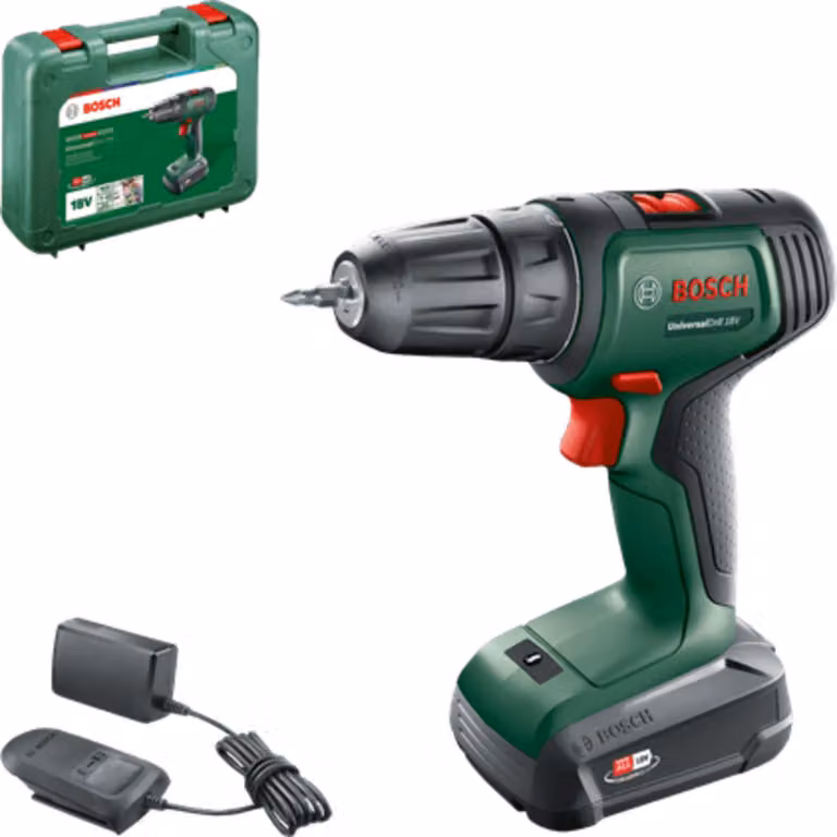 Trapano a percussione a batteria a due velocità UniversalDrill 18V coppia massima 40Nm batteria 2,5Ah