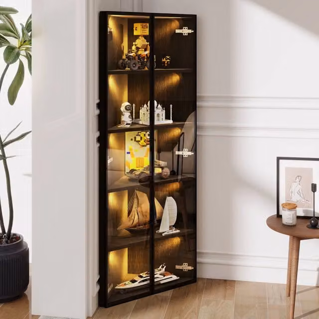 Vetrina con LED ¨C MINIMAL ¨C Nero, Vetro Temperato, 62x35x160 cm