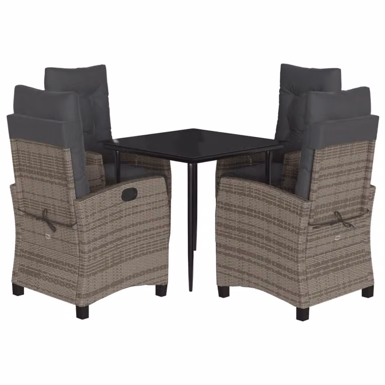 Set da Pranzo da Giardino 5 pz con Cuscini in Polyrattan Grigio