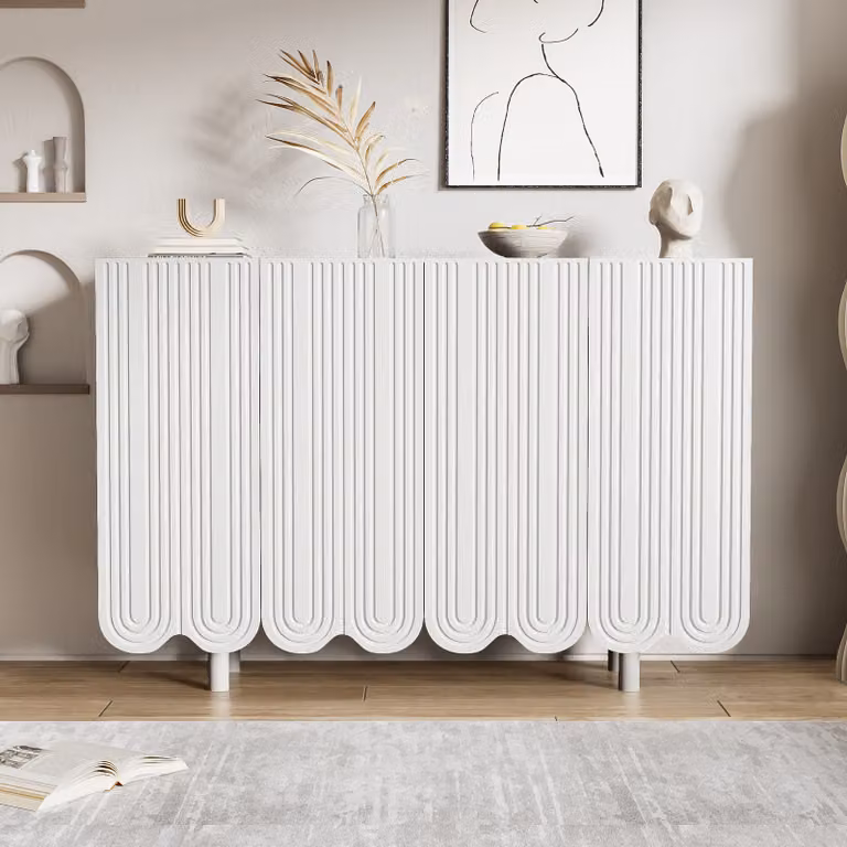 Cassettiera Merax a 4 ante, credenza mobile da soggiorno buffet, L:120cm, bianco
