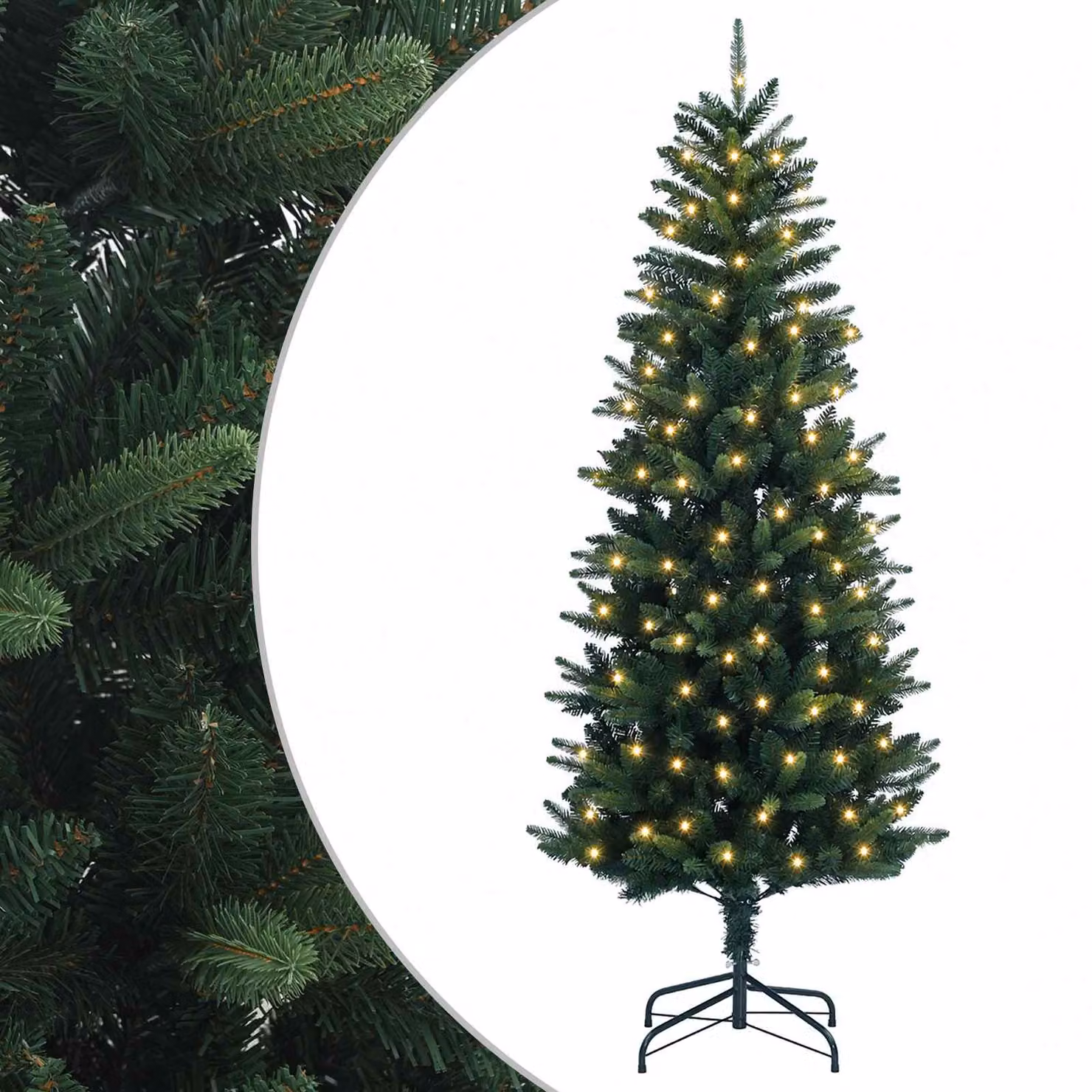 Albero di Natale Artificiale Moderno vidaXL Verde con 150 LED Luce Bianca Calda, Altezza: 150 cm