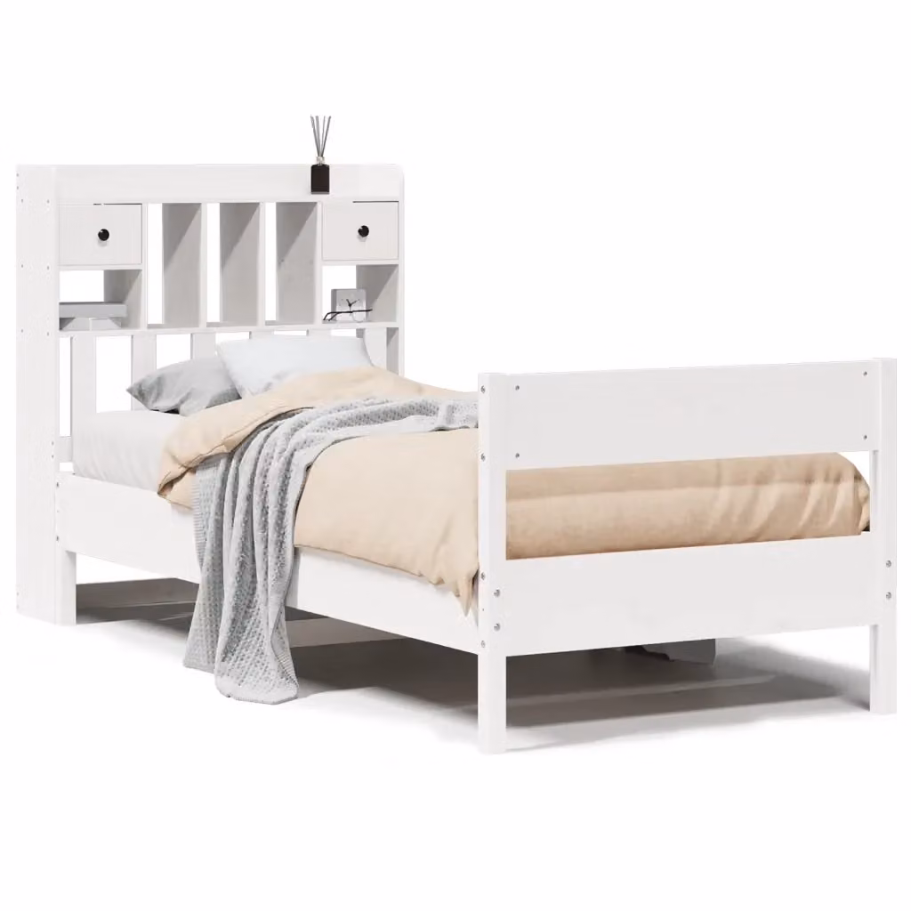 Letto con Libreria e Cassetti in Legno di Pino Bianco vidaXL L/P/H: 190 x 75 x 151 cm – 2