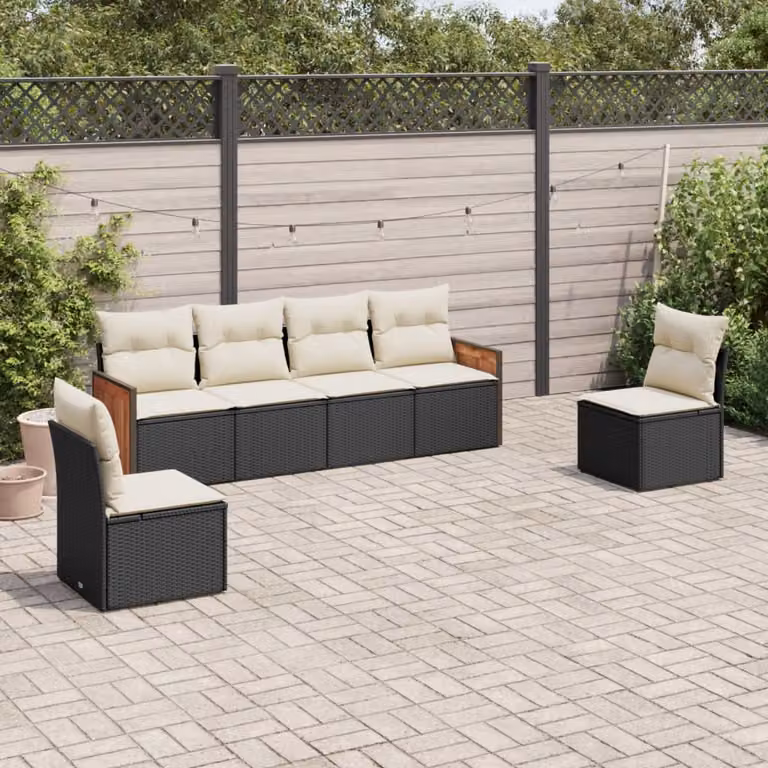 Set Divano da Giardino vidaXL 6 pz con Cuscini in Polyrattan e Acciaio Nero