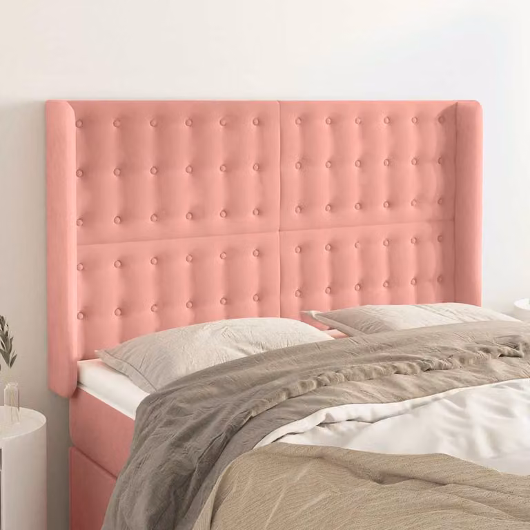 Testiera per letto con design ad orecchio vidaXL in velluto nero, L: 147 cm, P: 16 cm, H: 118-128 cm