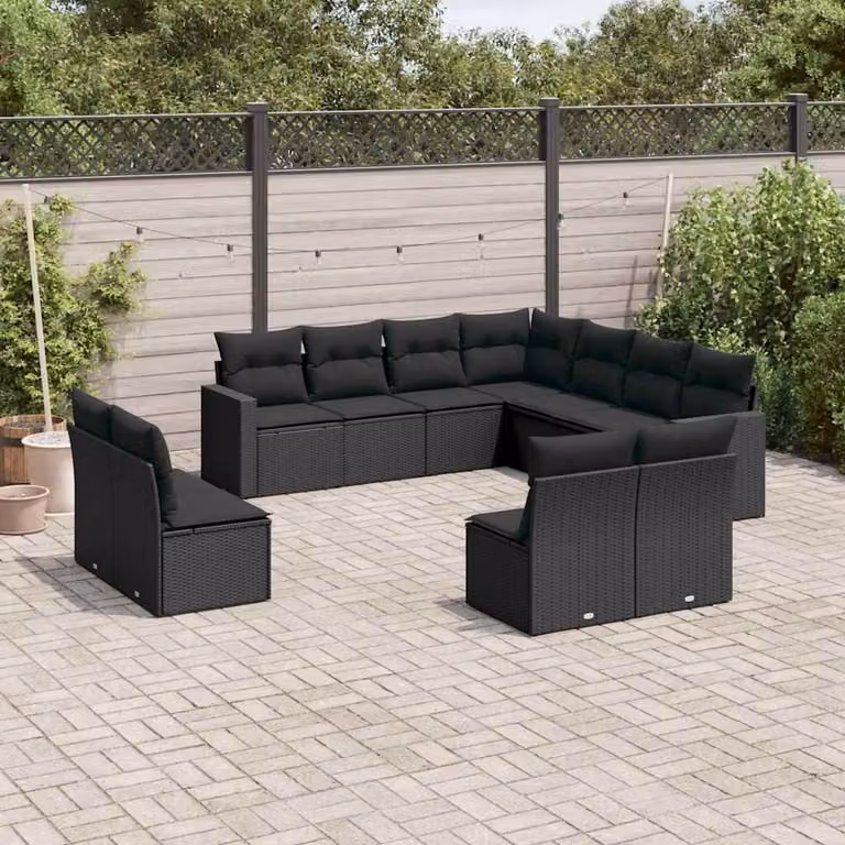 vidaXL Set Divani da Giardino a L 11 pz in Polyrattan Nero con Cuscini Imbottiti e Rivestimenti Rimovibili