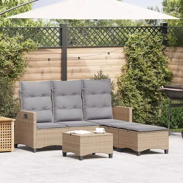 Set Divano da Giardino 3 pz con Cuscini a L Beige in Polyrattan 3328641