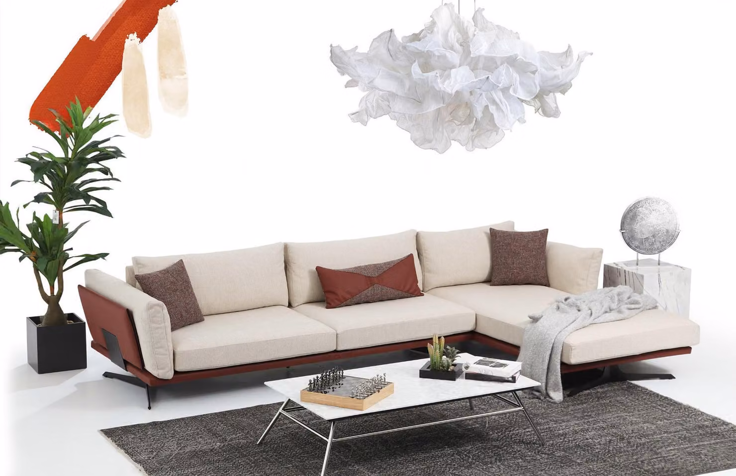 Ecksofa L-Form Beige Modern Stoff Design Wohnzimmer Sofa Polyester