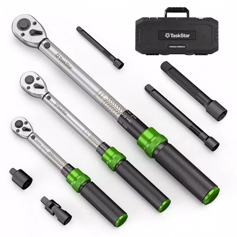 Set di chiavi dinamometriche - Chiave dinamometrica meccanica - 8 pezzi - Precisione ±3% - Cricchetto a 72 denti - Scala doppia - Attacco da 0,64/0,95/1,27 cm