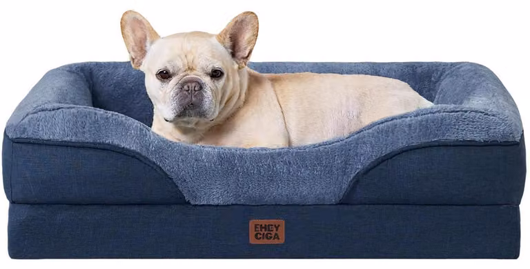 Cuccia ortopedica per cani con 4 bordi, dimensioni 76x51 cm, colore blu navy