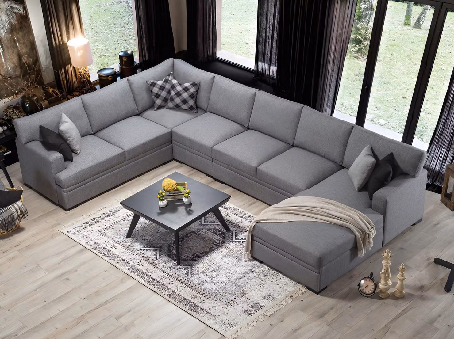 Modern Design Möbel Sofa U-Form Grau Ecksofa Wohnzimmer Einrichtung