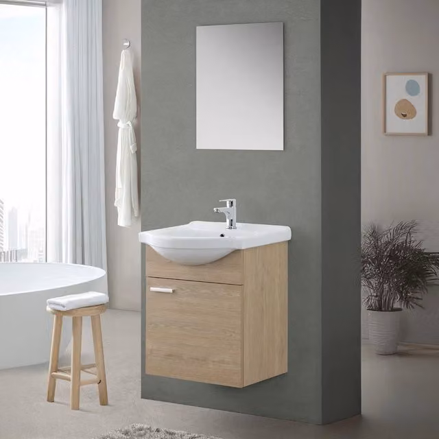 Mobile bagno sospeso Desya con lavabo e specchio in Rovere Dolomite marrone
