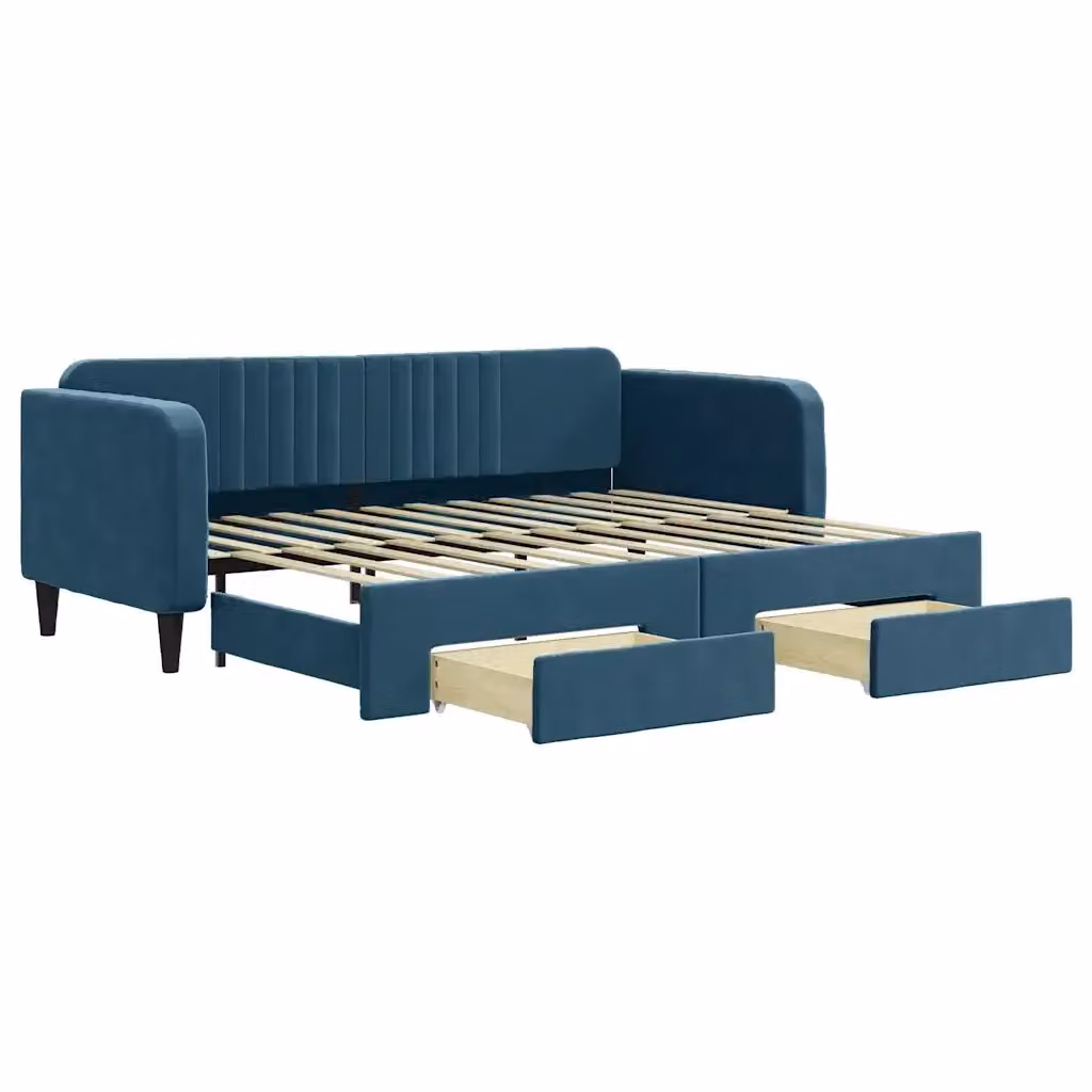 Divano Letto Estraibile vidaXL in Velluto Blu con Cassetto per Soggiorno e Camera da Letto L/P/H: 223 x 90 x 75 cm – 2