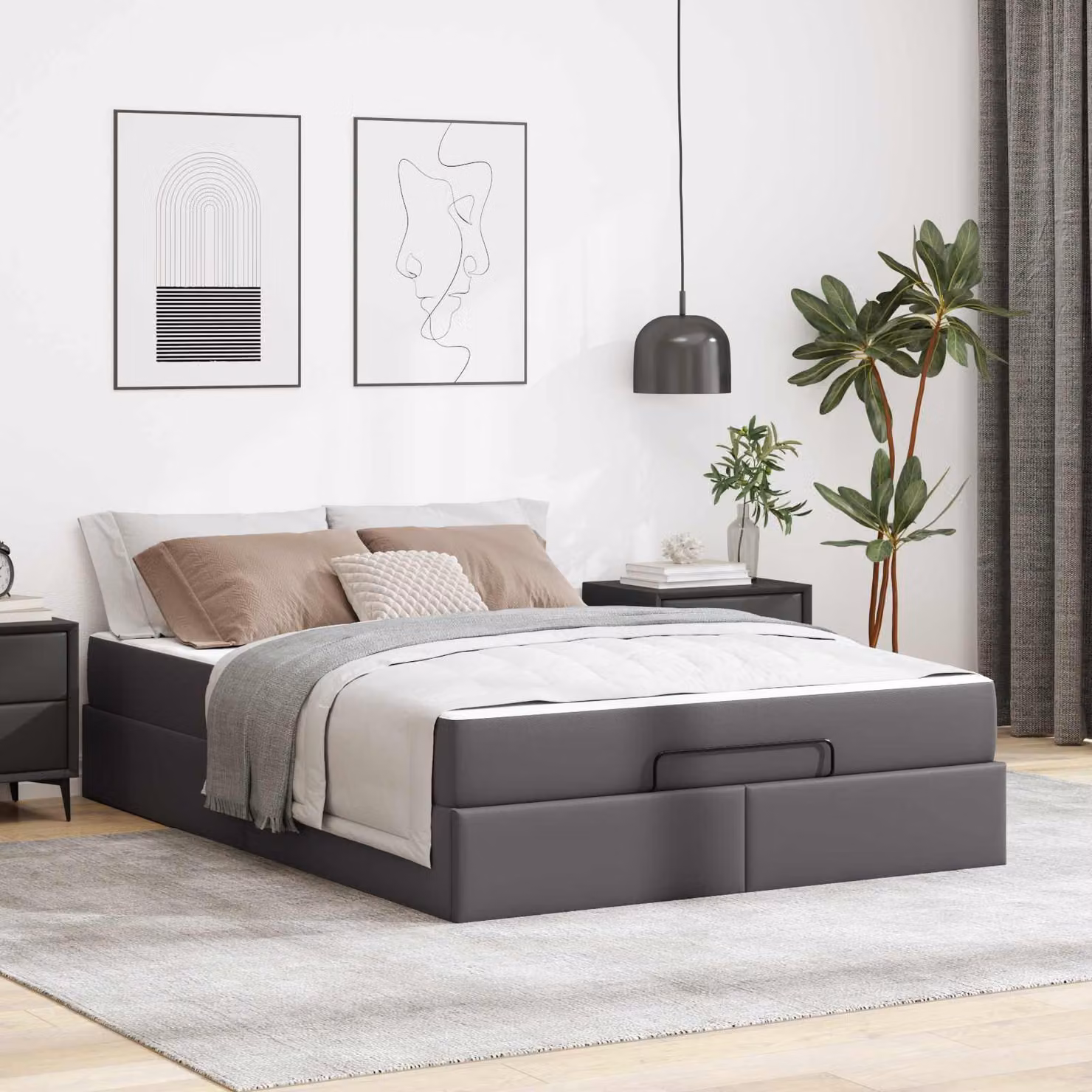 Set letto vidaXL con materasso in schiuma in ecopelle grigia L/P/H: 190 x 140 x 43,5 cm – 1