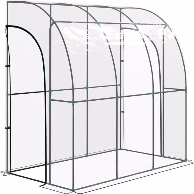 Serra da giardino addossata Outsunny con telo in PVC rinforzato e 2 porte avvolgibili, trasparente, L/P/H: 214 x 118 x 212 cm – 1