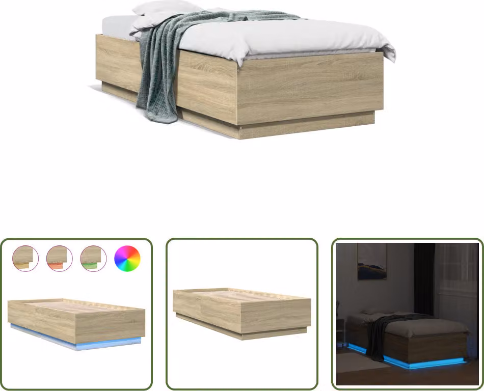 The Living Store Giroletto con LED rovere Sonoma 100x200 cm Materiale a base di legno