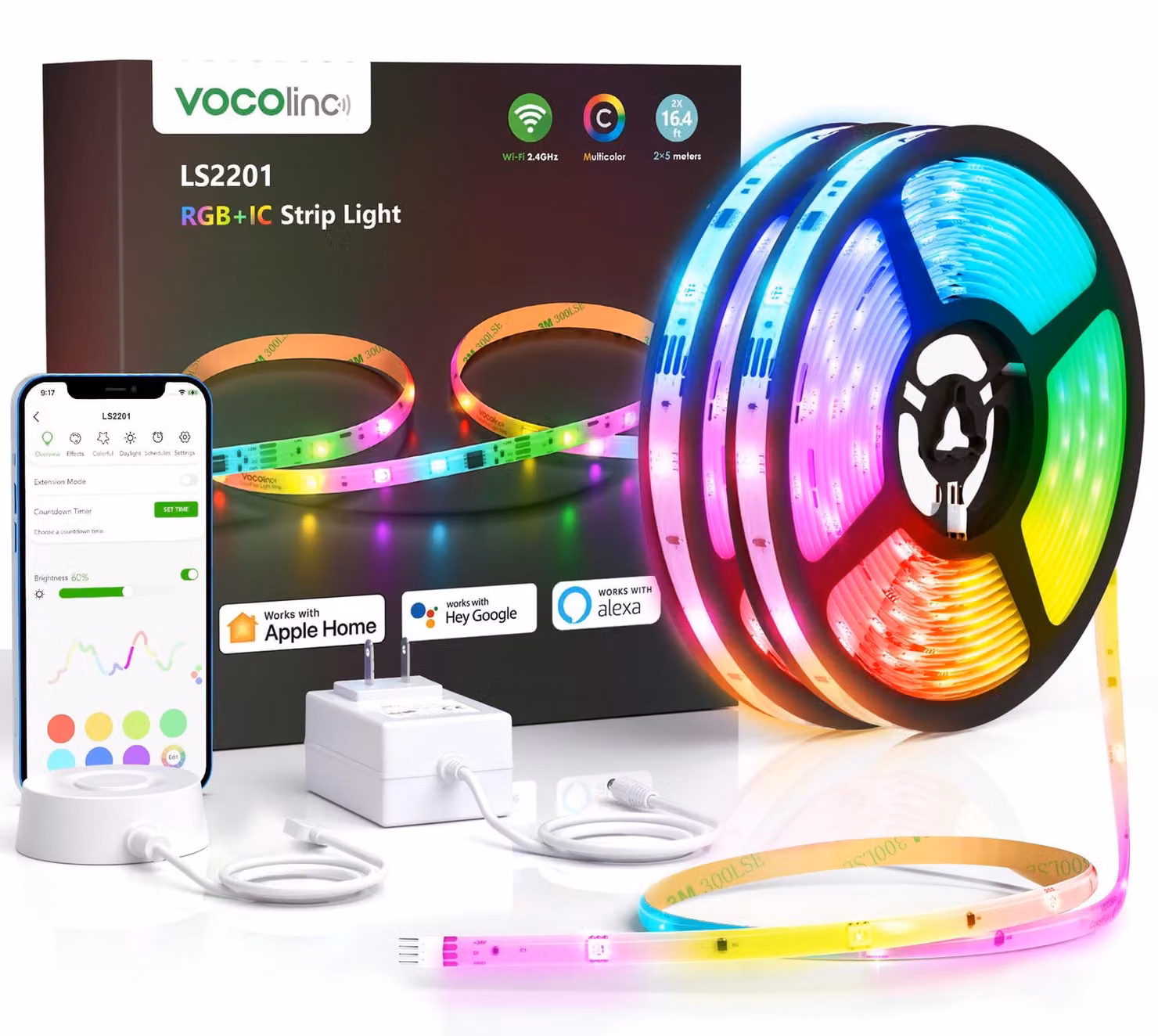Striscia LED da 10 metri, RGB+IC, WiFi 2,4 GHz, 16 milioni di colori, smart