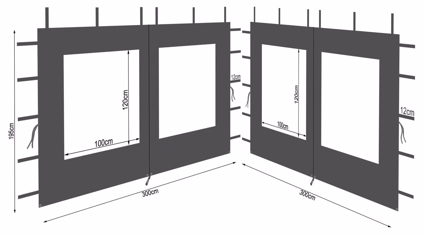 Elzusha - Set di 2 pareti laterali con finestra per gazebo 3x3 metri