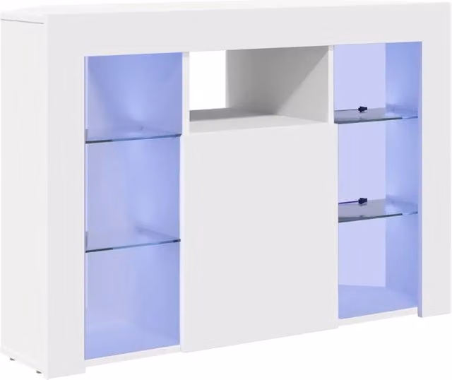 Mobile porta TV angolare minimalista bianco 100 x 40 x 68 cm con illuminazione LED e elegante spazio portaoggetti in legno ingegnerizzato bianco 02_0054689