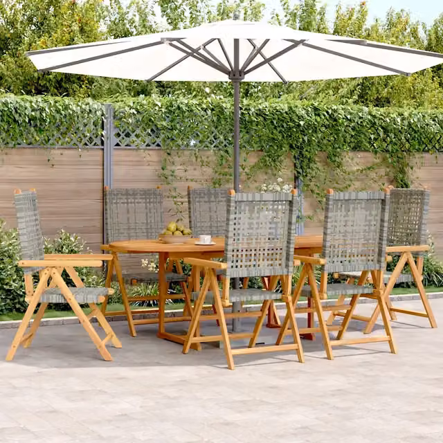 Set da pranzo da giardino vidaXL in 7 pezzi in polyrattan grigio e legno di acacia oliato