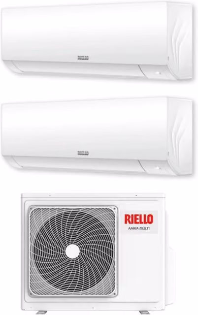 Condizionatore Dual Split Riello Aaria Plus I 9+9 con AARIA MULTI 250 PI R-32, Colore Bianco, Wi-Fi Integrato e Controllo via App, Classe Energetica A++
