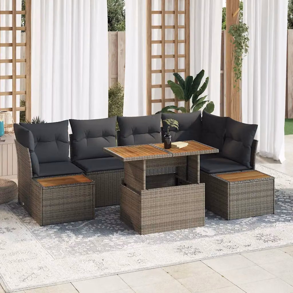 Set Divano da Giardino a L vidaXL in Poly Rattan Grigio con Cuscini, 10 Pezzi – 1