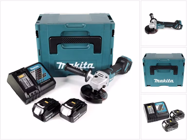 Makita DGA 517 RFJ Smerigliatrice angolare a batteria 18V 125mm in valigetta Makpac + 2x Batterie BL1830 3,0Ah + Caricabatterie DC 18 RC