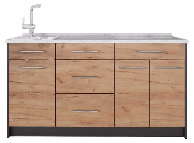 Cucine componibili piccole Vicco Fame-Line Rovere dorato/Antracite 150 cm, PL Marmo, Model 65385