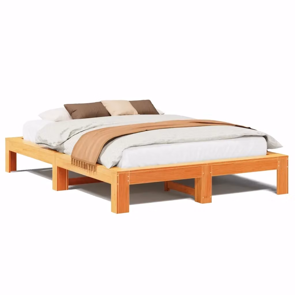 Letto in legno di pino vidaXL senza materasso, colore marrone cera, L 150 x P 200 cm – 2
