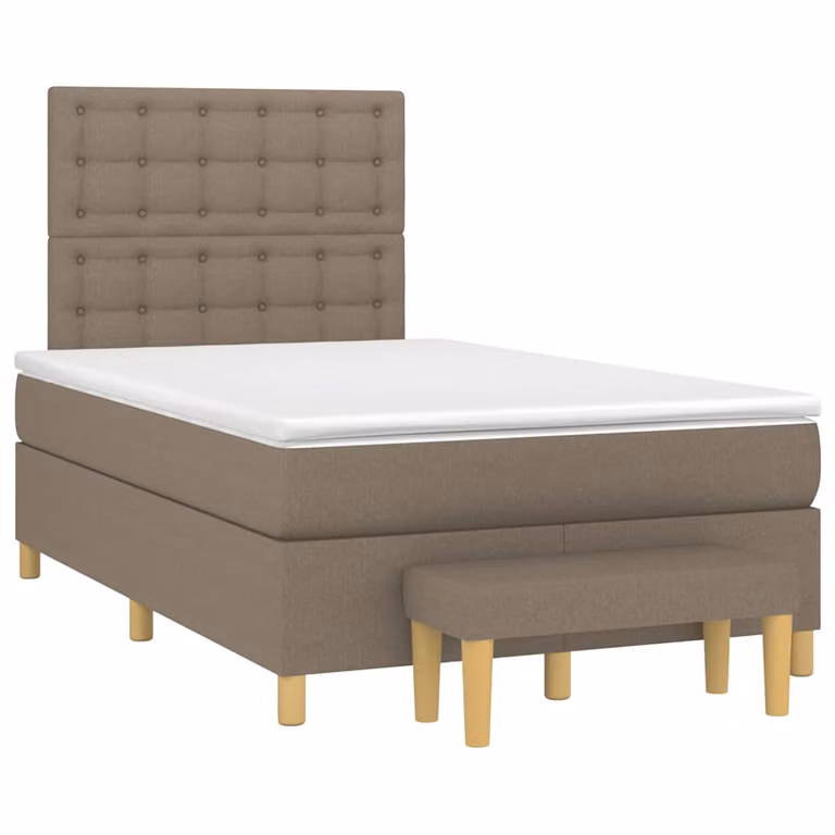vidaXL Giroletto a Molle con Materasso Ibrido in Tessuto Beige e Bianco L/P/H: 120 x 200 x 193 cm