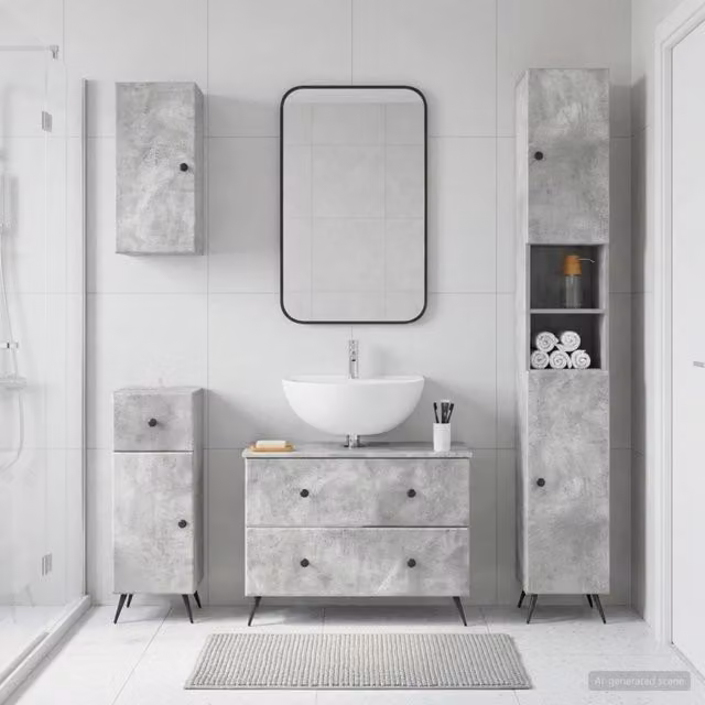Set di Mobili da Bagno da 4 Pezzi BREDA Grigio Cemento 3417966