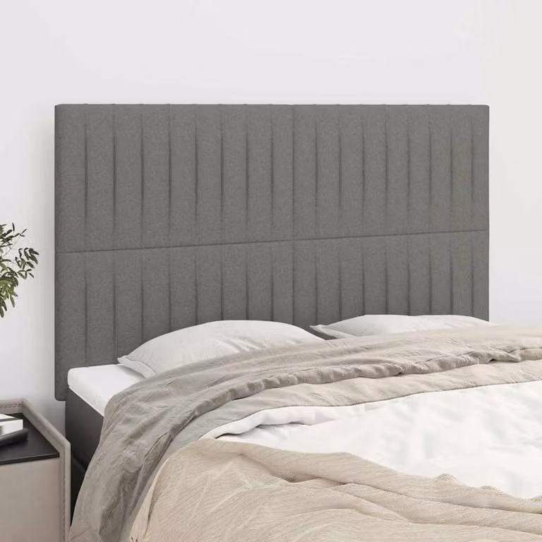 Testiera per letto vidaXL in tessuto grigio scuro con struttura in legno, L: 144 cm, P: 5 cm, H: 118/128 cm