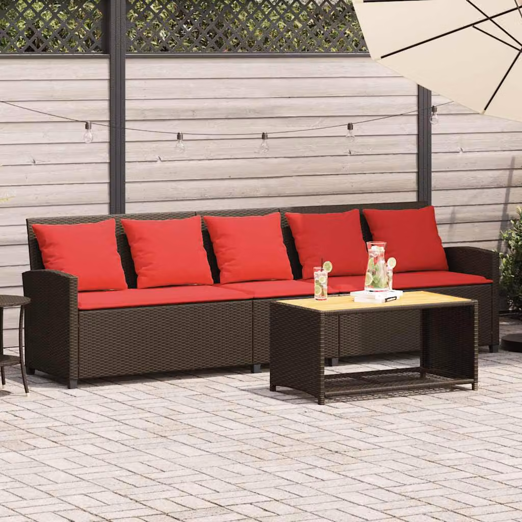 Maison Exclusive - Divano da giardino a 5 posti con cuscini Marrone Poly Rattan