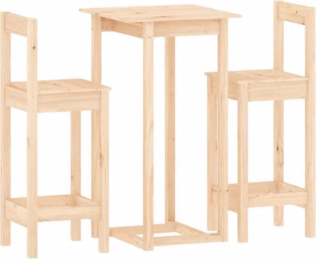 Set da pranzo rustico in legno di pino con tavolo quadrato e 3 sedie, colore marrone e beige