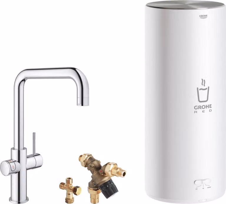 Rubinetto per acqua bollente Grohe Red con bocca a U e boiler combinato cromato