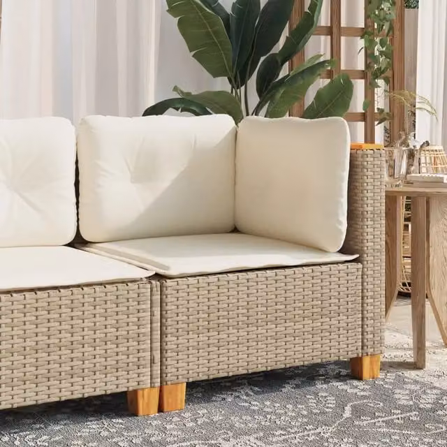 Divano Angolare da Giardino con Cuscini-Sofa da Giardino-Divanetto da esterno Beige in Polyrattan 865485