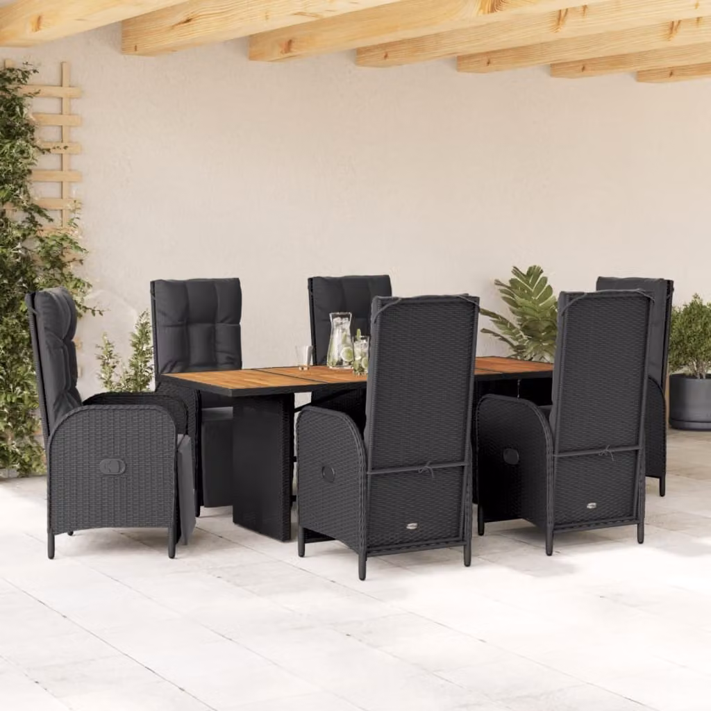 Maison Exclusive - Set da Pranzo da Giardino 7 pz Nero con Cuscini in Polyrattan