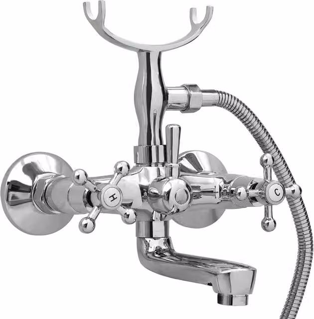 Rubinetto per vasca a due maniglie con soffione a mano Design In CFW6544682 in ottone cromato argento
