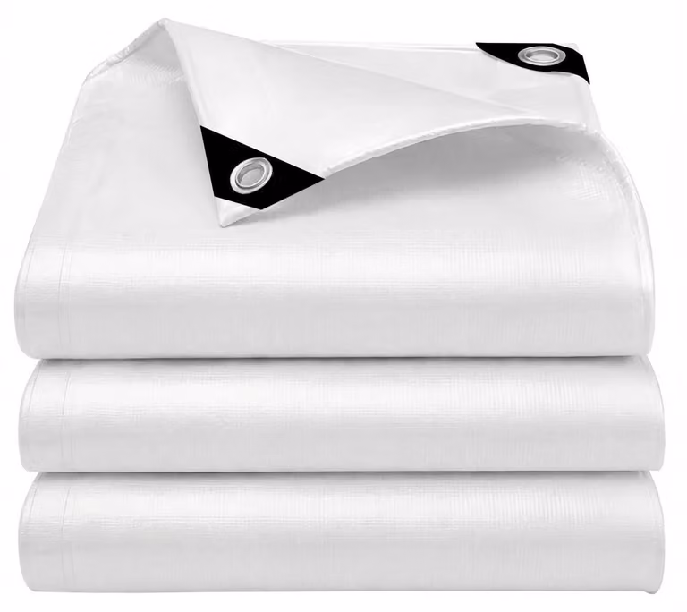 Telo coprioggetto con occhielli, impermeabile, stabilizzato contro i raggi UV, resistente allo strappo, dimensioni 4x8 metri, colore bianco