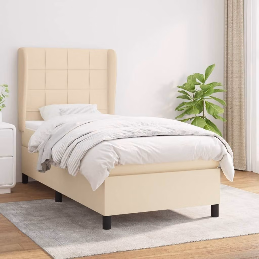 The Living Store Letto a molle con materasso crema 90x200 cm in tessuto