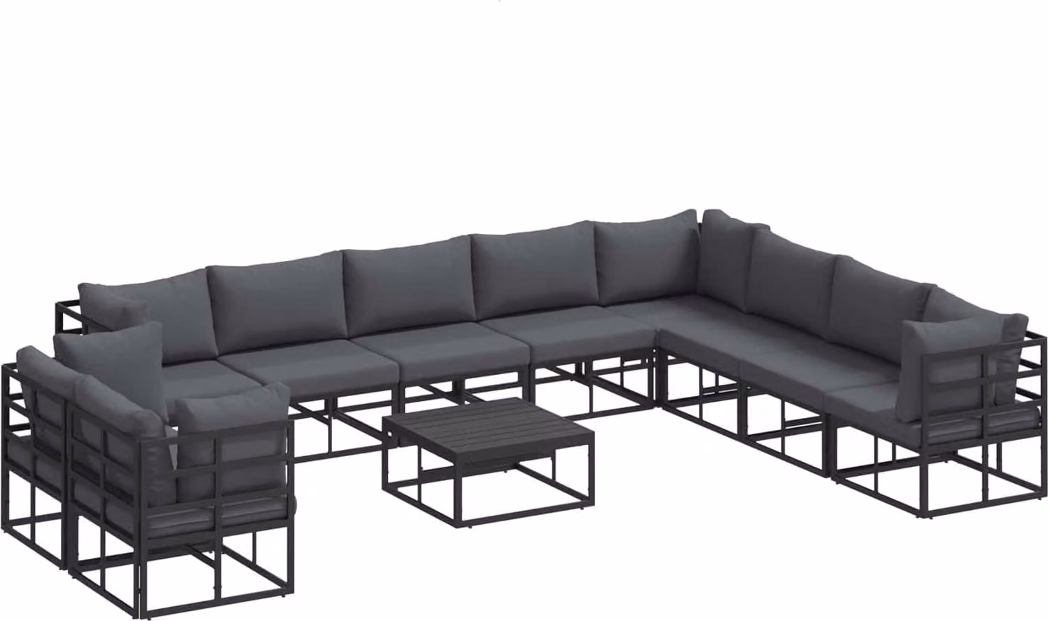 Set Divano da Giardino con cuscino 11 pcs Nero Alluminio