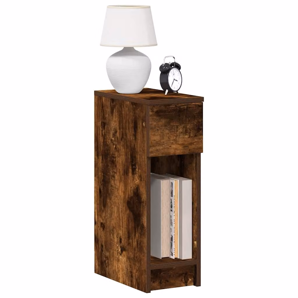 Comodino con Cassetto vidaXL Moderno in Rovere Fumo, L/P/H: 20 x 36 x 60 cm