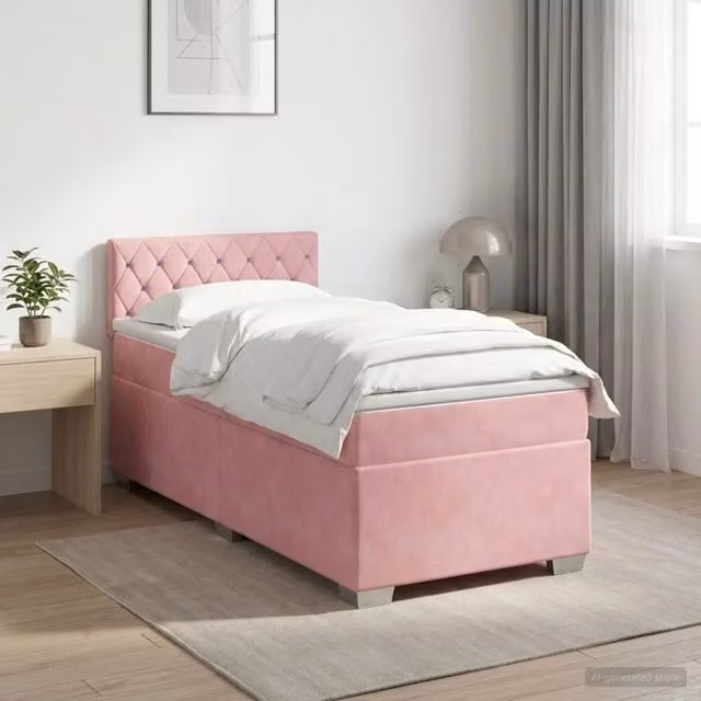 Letto box spring con materasso Rosa 90 x 200 cm Velluto 3450637