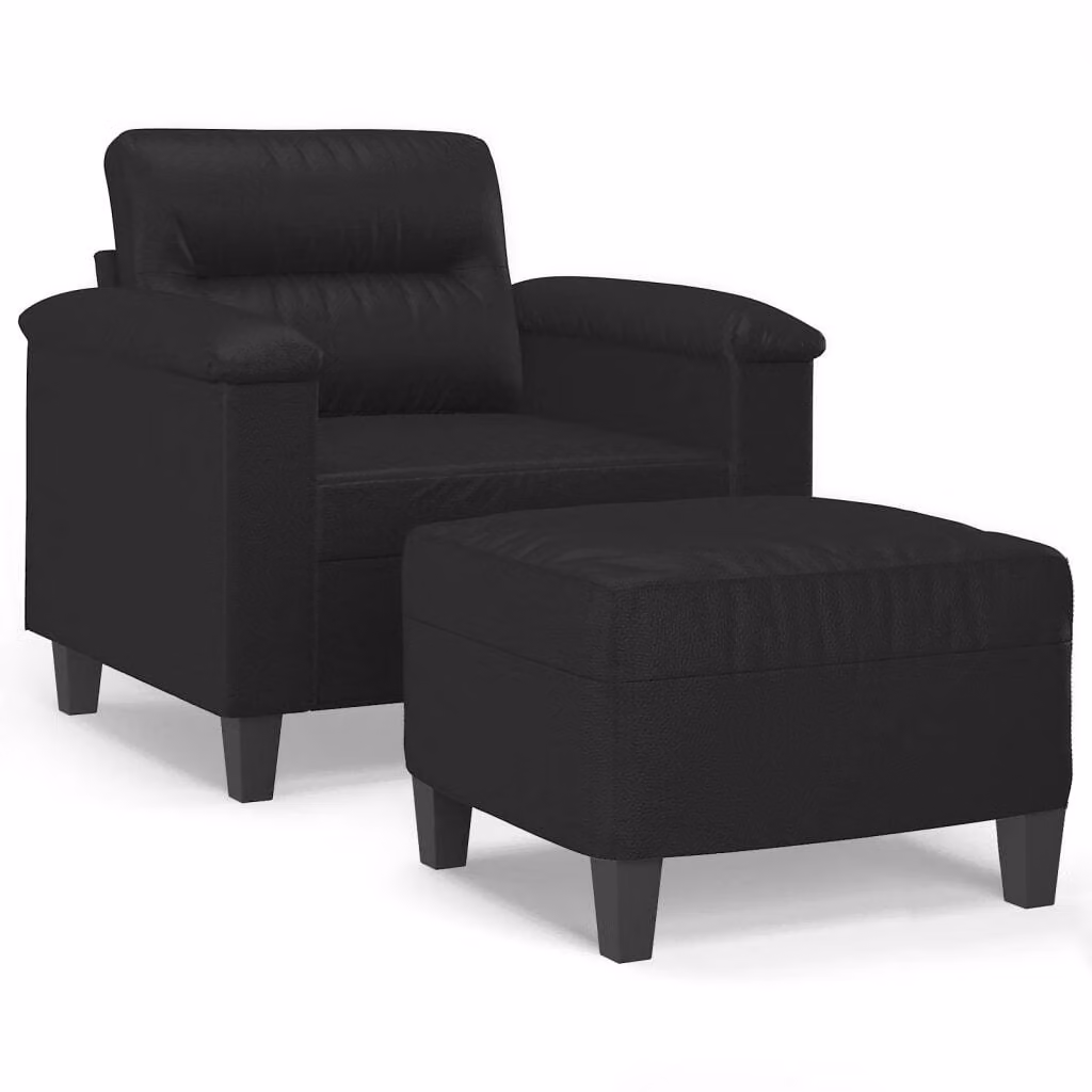 Poltrona con Poggiapiedi Nero 60 cm in Pelle finta