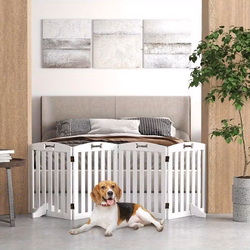 Cancello per cani bianco – Porta pieghevole autoportante con 4 pannelli – Piedini antiscivolo per cani di taglia media