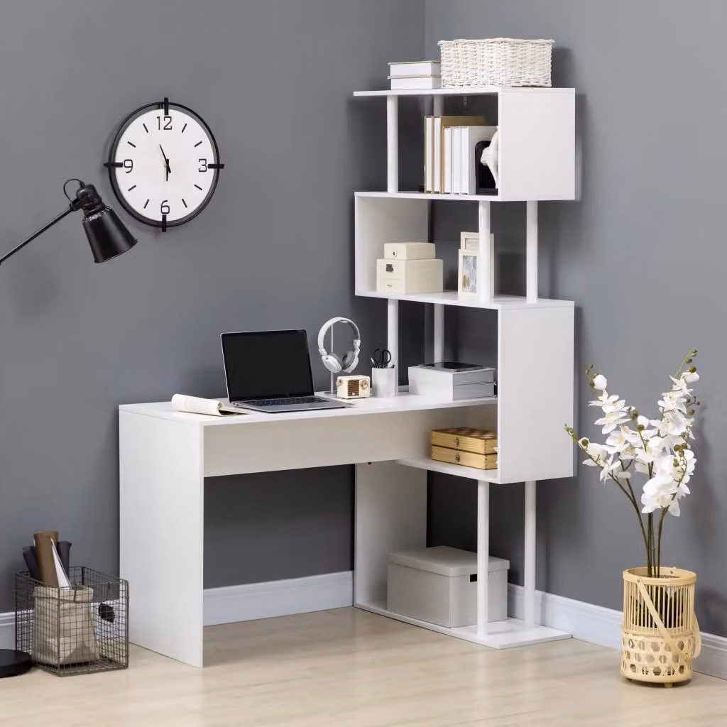 EasyComfort Scrivania Angolare Moderna in MDF Bianco con Ripiano a 4 Livelli, L: 120 cm, P: 80 cm, H: 176 cm – 2