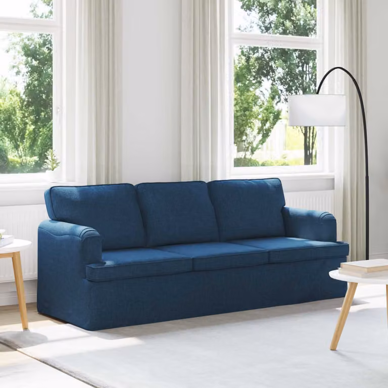 Divano vidaXL in tessuto blu con struttura in metallo e coperture rimovibili L: 201 cm, P: 80 cm, H: 85 cm