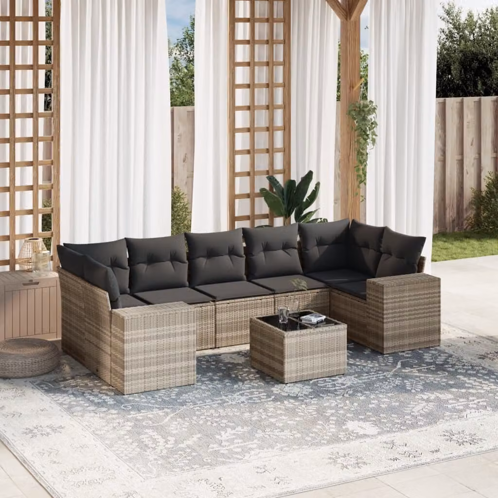 Maison Exclusive - Set Divano da Giardino 8pz con Cuscini Grigio Chiaro Polyrattan