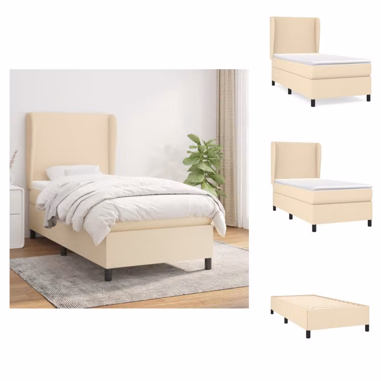 vidaXL Letto a molle con materasso crema 90x190 cm in tessuto - Letti & strutture letto