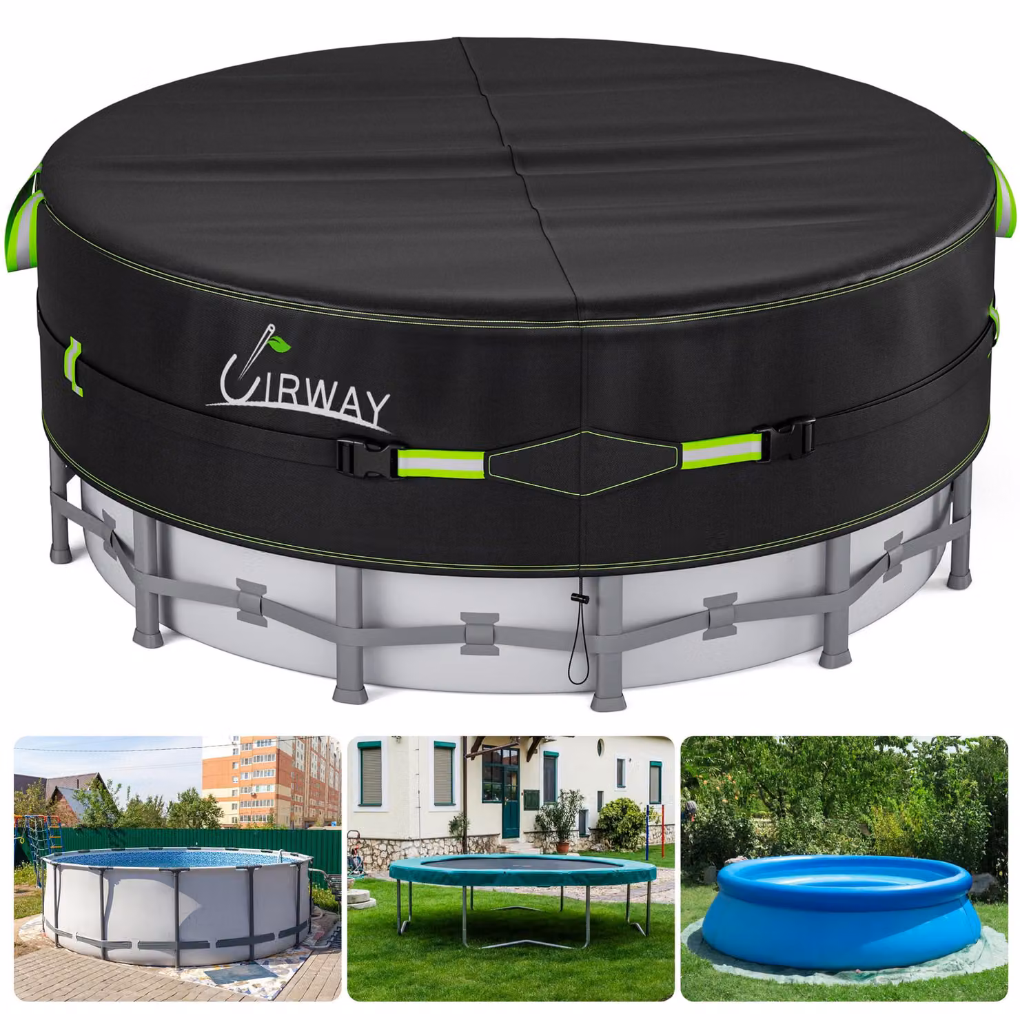 Copertura per piscina, forma rotonda, diametro 549 cm - Copertura solare in poliestere, colore nero - Con strisce riflettenti
