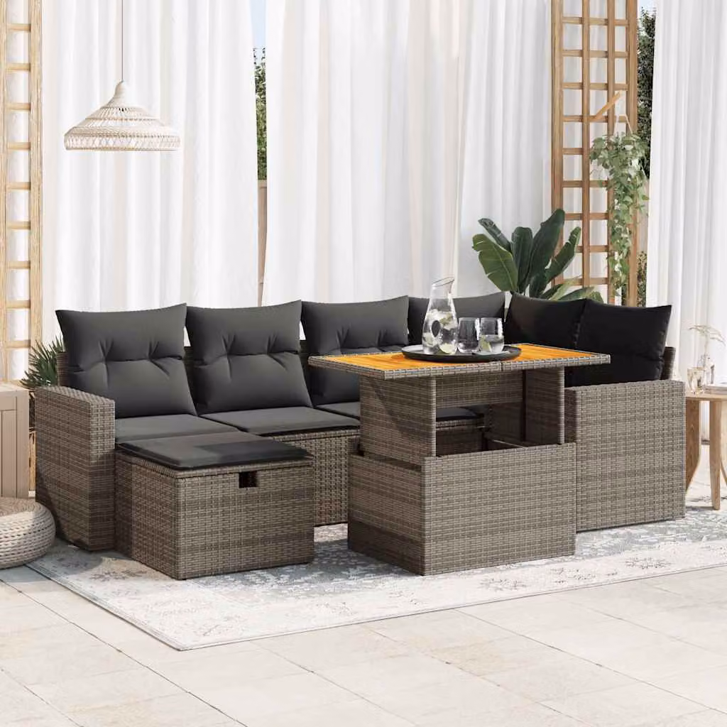 Maison Exclusive - Set da giardino 8 pezzi con cuscini Grigio Polyrattan Acacia